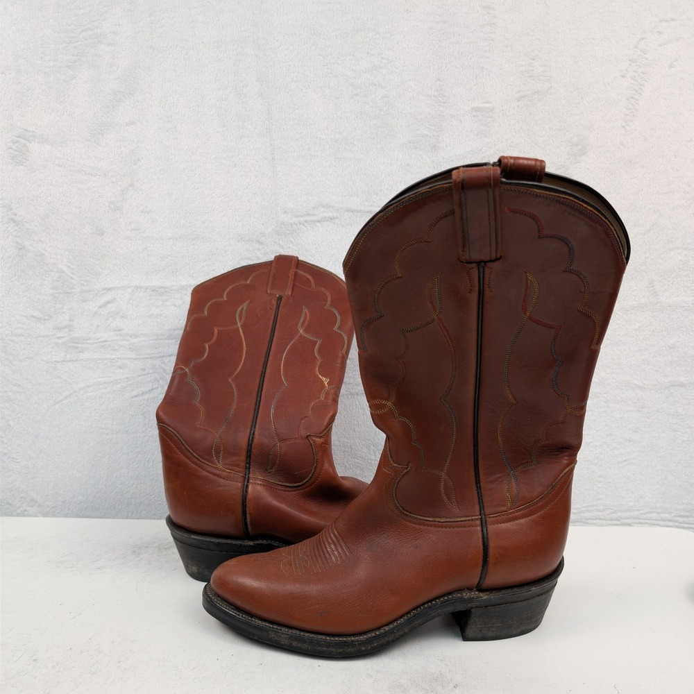 VTG Tony Lama Cowboy Boots Mens 8.5EE Brown Leather Western Americana 90s